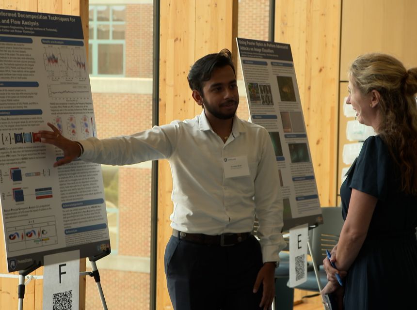 PIPELINE student explains their research during the 2023-24 Project Showcase event.