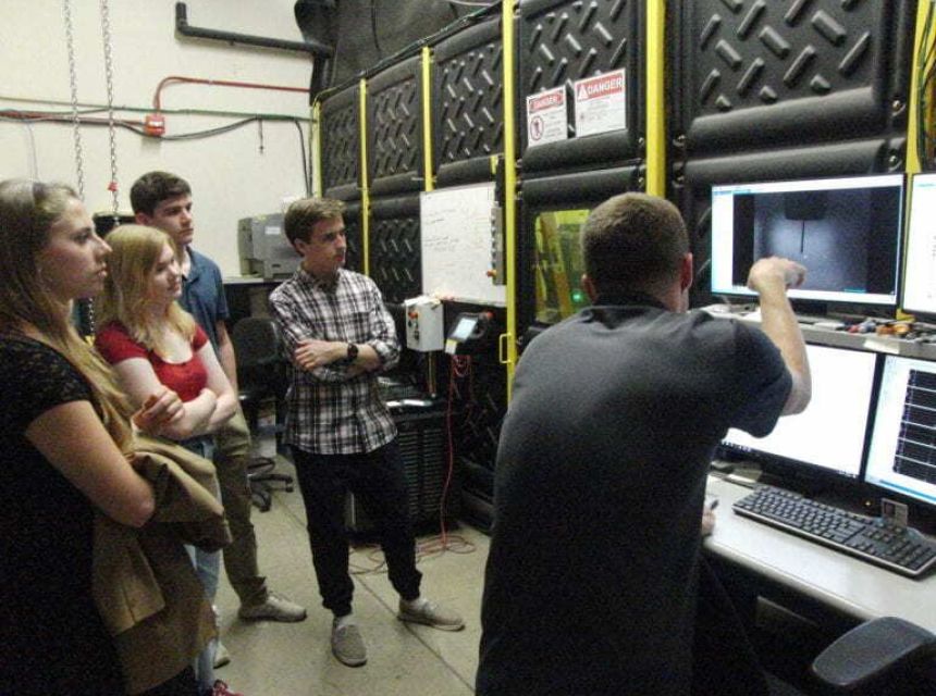 People on a tour of the applied research lab at Penn State.